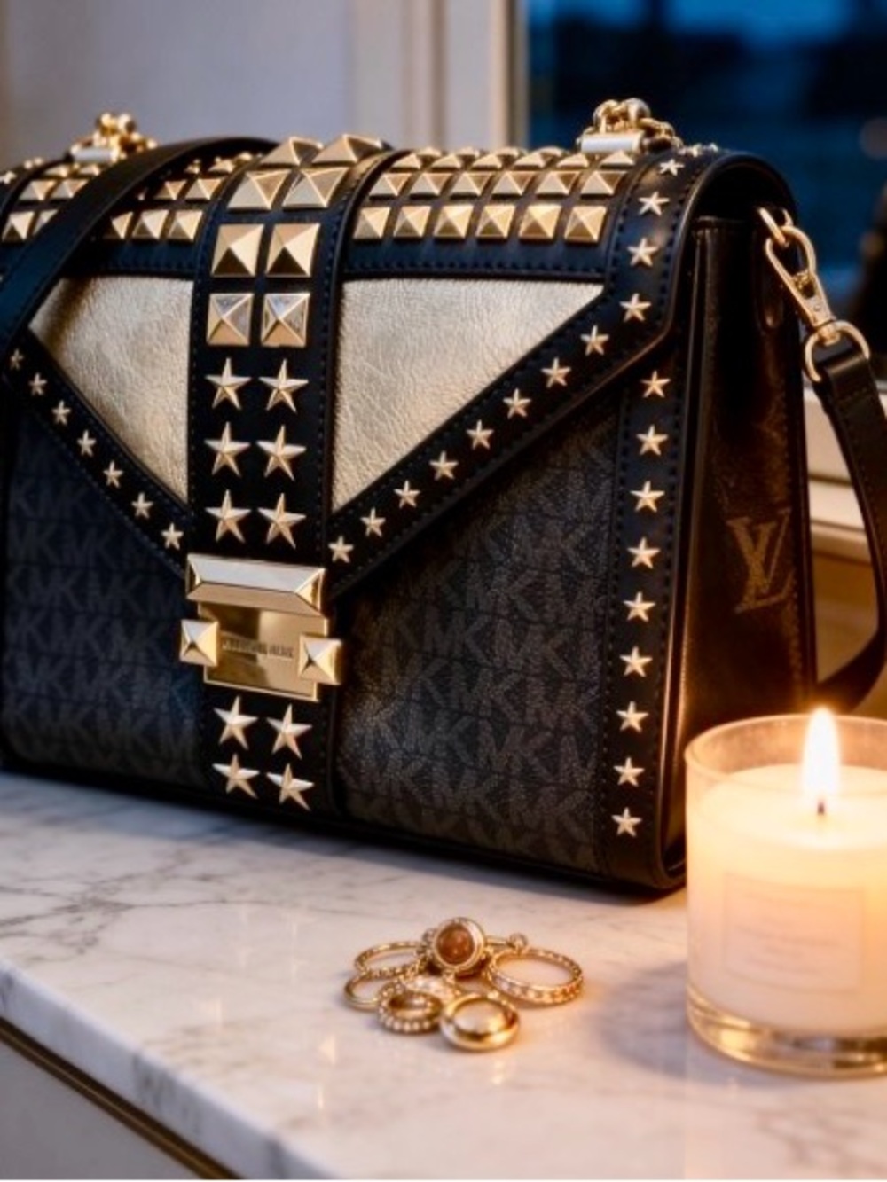 Michael Kors Black & Gold Studded Satchel- Whitney -NWT